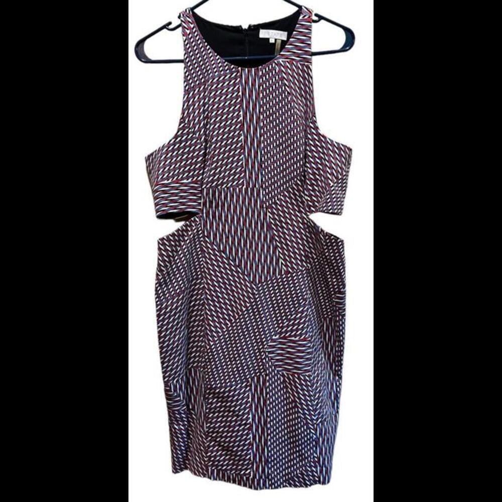 1.State Women Black Casual Dress L Abstract with Open Sides